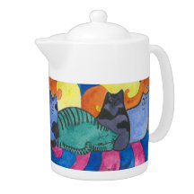 Fat colorful tabbies Teapot