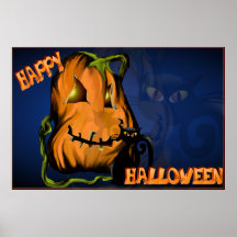 Fat Pumpkin and Black Halloween Kitty Posters