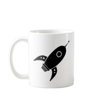 Fat Retro Rocket Ship Black mugs