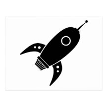 Fat Retro Rocket Ship Black Post Card