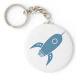 Fat Retro Rocket Ship Blue Keychain