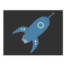 Fat Retro Rocket Ship Blue Postcard