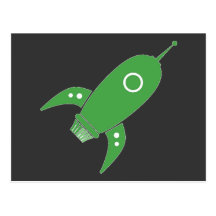 Fat Retro Rocket Ship Green Postcard