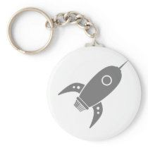 Fat Retro Rocket Ship Grey Gray Keychain