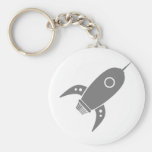Fat Retro Rocket Ship Grey Gray Keychain