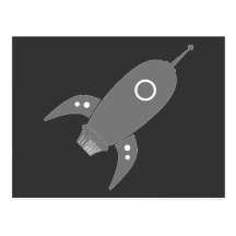 Fat Retro Rocket Ship Grey Gray Post Cards
