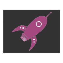Fat Retro Rocket Ship Pink Postcard