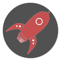 Fat Retro Rocket Ship Red Round Sticker