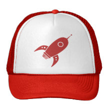 Fat Retro Rocket Ship Red Trucker Hats
