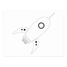 Fat Retro Rocket Ship White Postcards