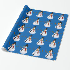 Fat Snowmen on Blue Wrapping Paper