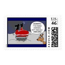 Fat Stuck Santa Funny Christmas Dancing Cartoon Stamps