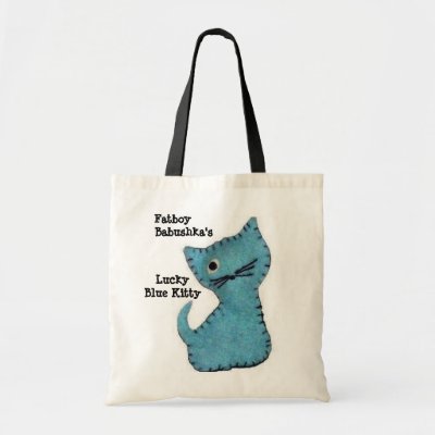 Fatboy Babushka's Lucky Blue Kitty Tote Canvas Bags