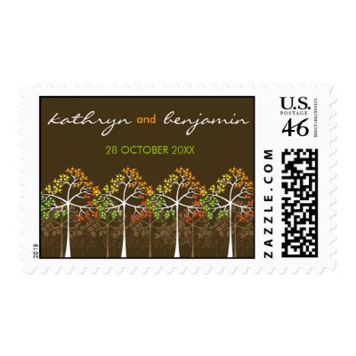 fatfatin Autumn Fall Trees Wedding Stamps
