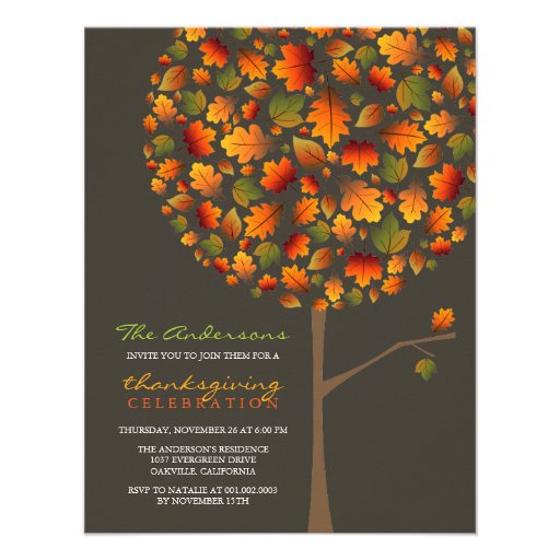 fatfatin Autumn Leaves Pop Tree Thanksgiving Personalized Announcement (front side)