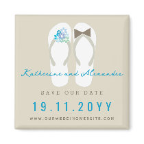 fatfatin Beach Aqua Flip Flops Save The Date Refrigerator Magnet
