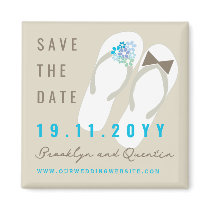 fatfatin Beach Aqua Flip Flops Save The Date Refrigerator Magnet