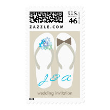 fatfatin Beach Aqua Flip Flops Wedding Stamps