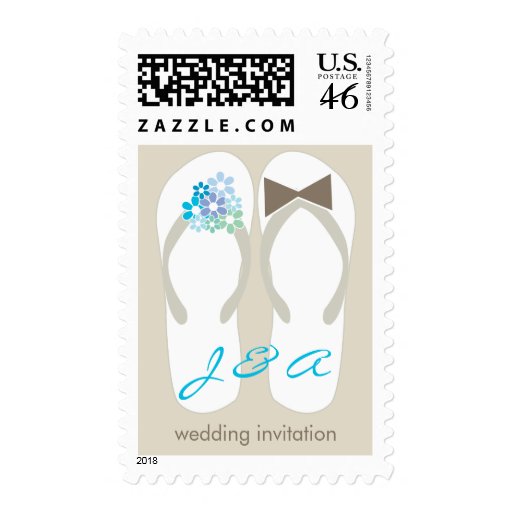 fatfatin Beach Aqua Flip Flops Wedding Stamps