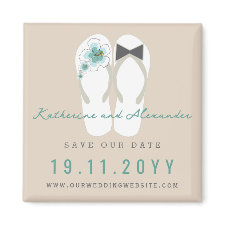 fatfatin Beach Hibiscus Flip Flops Save The Date zazzle_magnet