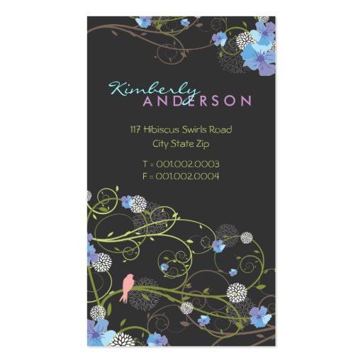 fatfatin Blue Hibiscus Swirls & Swallows Business Card (front side)