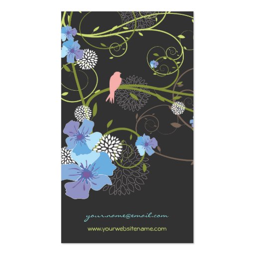 fatfatin Blue Hibiscus Swirls & Swallows Business Card (back side)