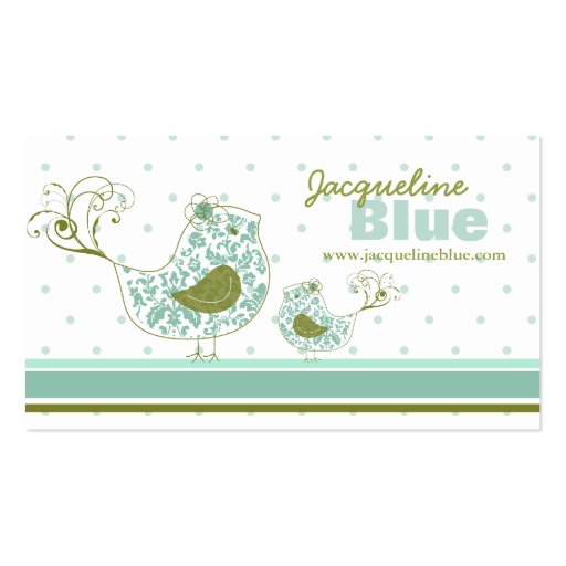 fatfatin Blue Swirly Whimsical Birds Business Card (front side)