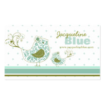 fatfatin Blue Swirly Whimsical Birds Business Card