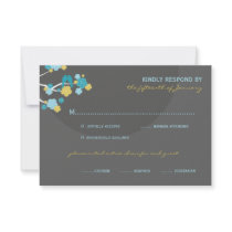 fatfatin Cherry Blossoms Love Birds RSVP Card Personalized Announcements
