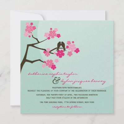 fatfatin Cherry Blossoms Love Birds Wedding Invite