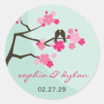 fatfatin Cherry Blossoms Love Birds Wedding Sticke Round Stickers