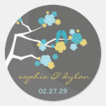 fatfatin Cherry Blossoms Love Birds Wedding Round Stickers
