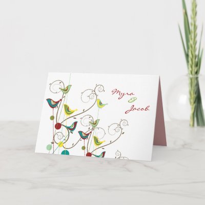 fatfatin Colorful Summer Birds Swirls Wedding Card by fat fa tin