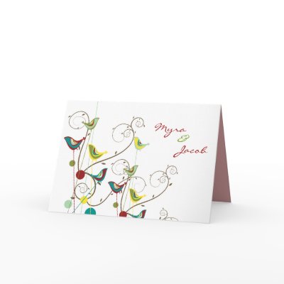 fatfatin Colorful Summer Birds Swirls Wedding Card