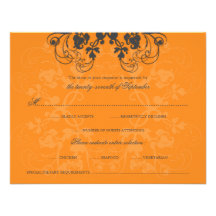 fatfatin Floral Flourish Charcoal Orange RSVP Card Custom Invite