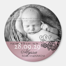 fatfatin Floral Paisley Black Birth Announcement Magnets