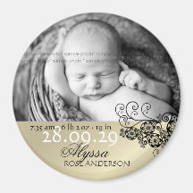fatfatin Floral Paisley Black Birth Announcement Refrigerator Magnet