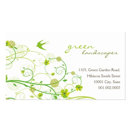 fatfatin Green Hibiscus Swirls & Swallows 2 Business Cards (front side)