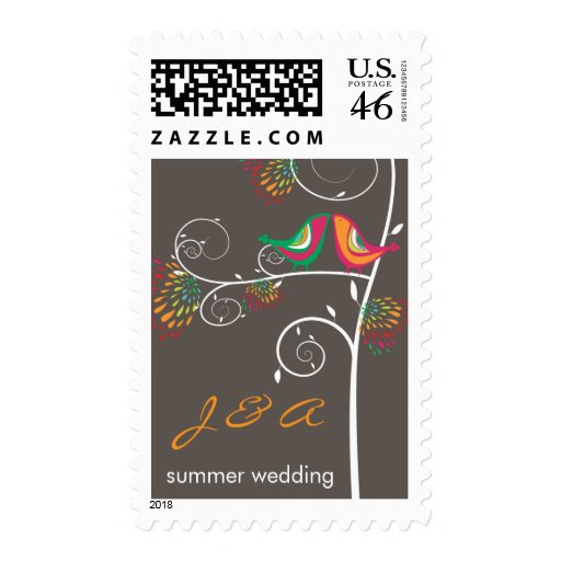 fatfatin Kissing Summer Birds Wedding Stamps