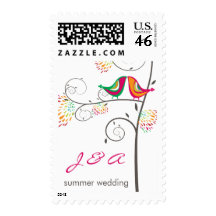 fatfatin Kissing Summer Birds Wedding Stamps