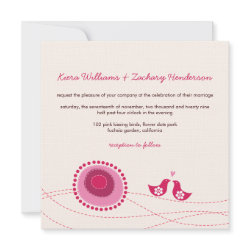 fatfatin Pink Dot Flowers Kissing Birds Wedding In zazzle_invitation