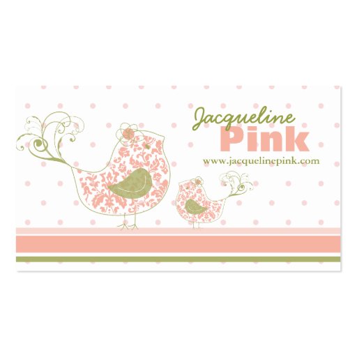 fatfatin Pink Swirly Whimsical Birds Business Card