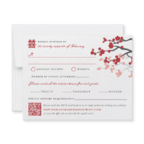fatfatin Red Sakuras & Double Happiness RSVP Card Personalized Invites