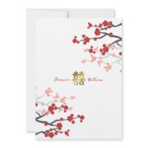 fatfatin Red Sakuras Double Happiness Wedding Invi Announcement