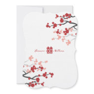 fatfatin Red Sakuras Double Happiness Wedding invitation