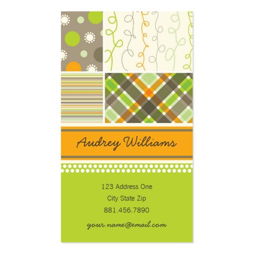 fatfatin Retro Orange Brown Combo Pattern Business Card Templates (front side)