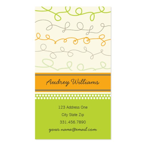 fatfatin Retro Orange Green Scribbles Pattern Business Card Template (front side)