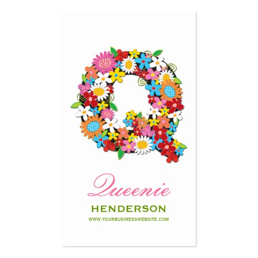 fatfatin Spring Flowers "Q" Monogram Profile Card Business Card Templates (front side)