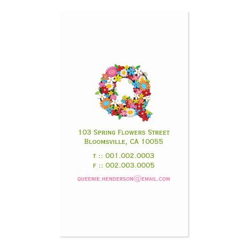 fatfatin Spring Flowers "Q" Monogram Profile Card Business Card Templates (back side)