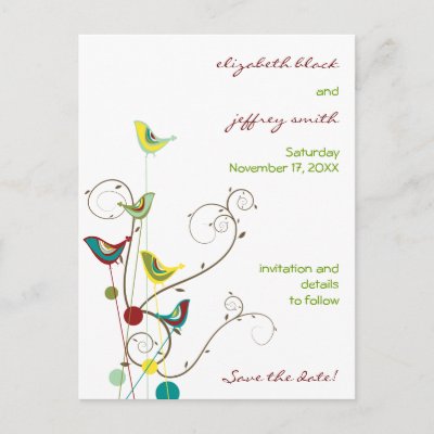 fatfatin Summer Birds And Swirls Save The Date Post Cards